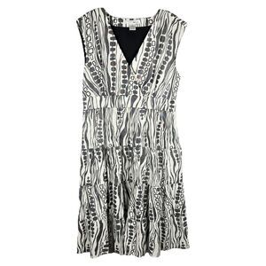 WDNY Size 10 Dress Linen V Neck Sleeveless A Line Silver White Metallic Knee 982